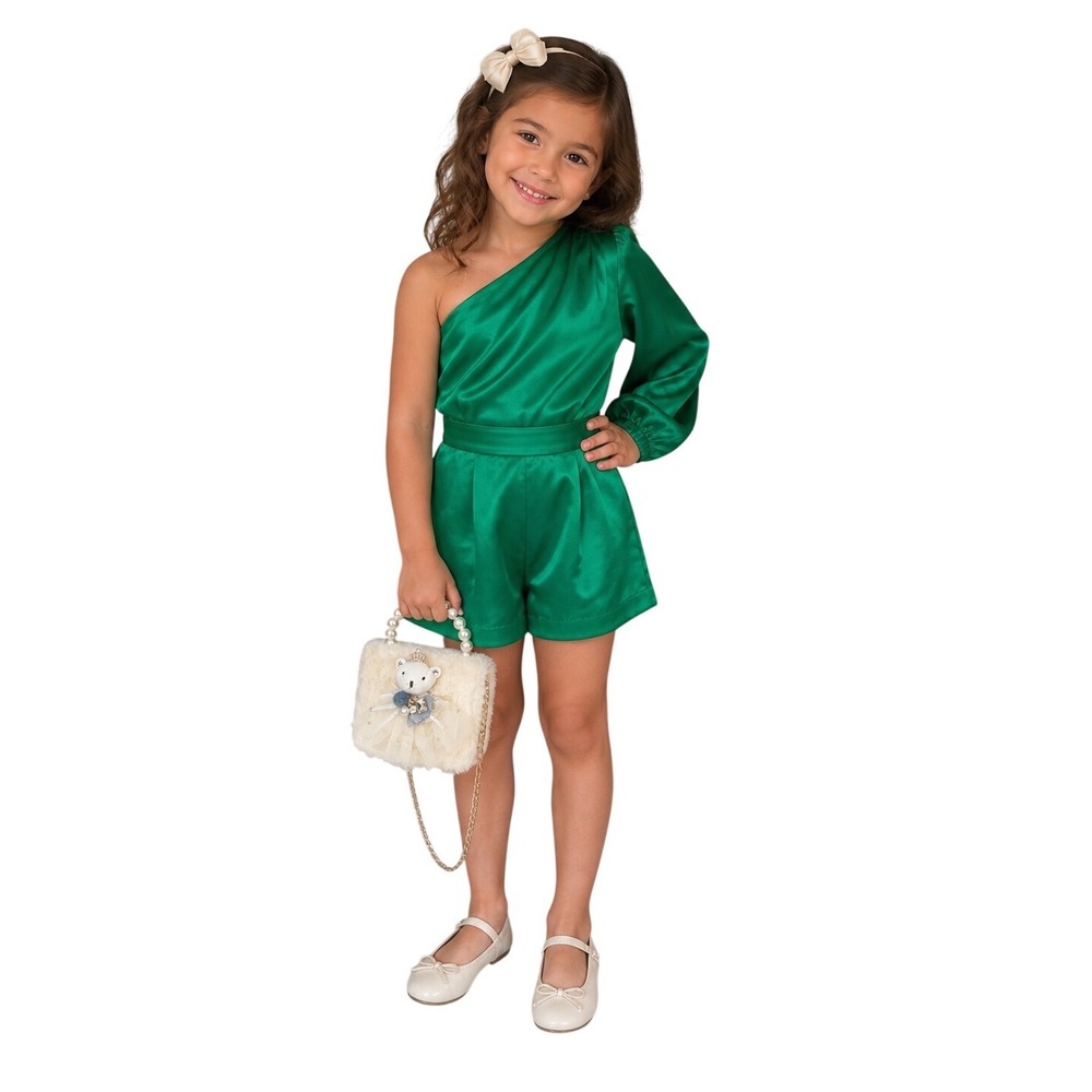 Doe a Dear Girls Faux Fur Teddy Bear Ballerina Crossbody Bag Pearl Handle Cream